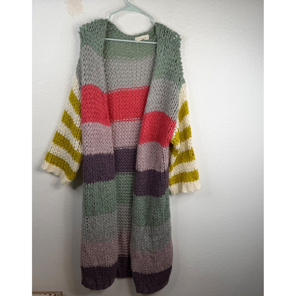 By Together Women's Sweater Cardigan Multicolor Sz S/M Long Chunky Open Knit